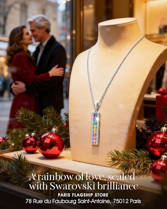 Rainbow of Life Necklace, Handcrafted with Swarovski® Crystals, 925 Sterling Silver Necklace with 17.7+2.8 inch Chain, Comes with Luxurious Gift Box for Christmas, Birthday, Anniversary