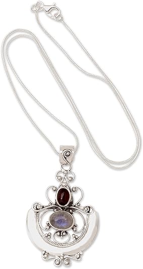Artisan Handcrafted Rainbow Moonstone & Garnet Teardrop Pendants | .925 Sterling Silver Birthstone Necklace | Handmade