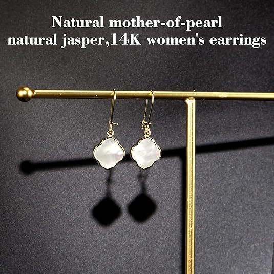 Earrings for Women14K Gold Drops Dangle Pendant Natural Stone Natural shell of Pearl Earrings Handmade Premium Quality Jewelry are the Gift for Mom,Wife and Girlfriend
