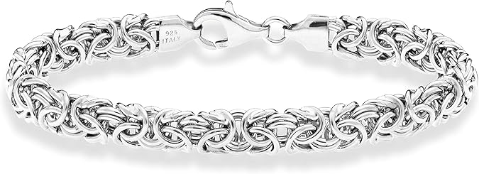 925 Sterling Silver Byzantine Bracelet for Women, Handmade in Italy