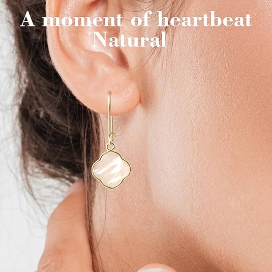 Earrings for Women14K Gold Drops Dangle Pendant Natural Stone Natural shell of Pearl Earrings Handmade Premium Quality Jewelry are the Gift for Mom,Wife and Girlfriend