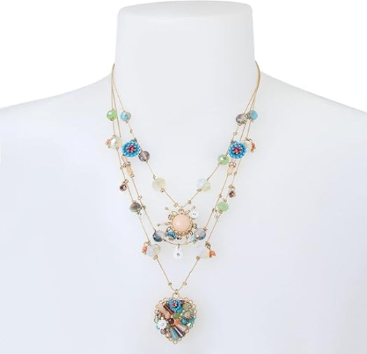 Betsey Johnson Womens Butterfly Charms Layered Necklace