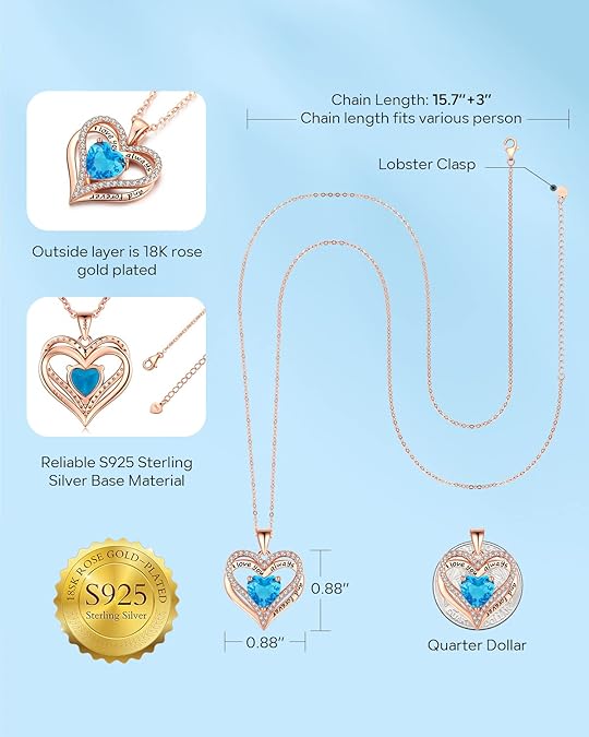 S925 Sterling Silver Necklace for Women, Wife Jewelry Rose Gold, Mom Birthday Valentines Mothers Day Gifts, Girlfriend Necklaces, Daughter Heart Jewel, Anniversary for Her