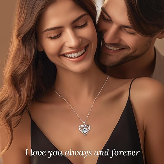 Moissanite Heart Pendant Necklaces for Women, 925 Sterling Silver Necklace Engraved with 'I LOVE YOU', Ideal Anniversary Birthday Christmas Valentine Mothers Day Jewelry Gifts for Mom Wife Girlfriend Daughter Her