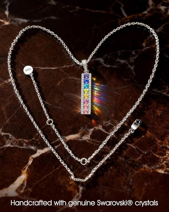 Rainbow of Life Necklace, Handcrafted with Swarovski® Crystals, 925 Sterling Silver Necklace with 17.7+2.8 inch Chain, Comes with Luxurious Gift Box for Christmas, Birthday, Anniversary