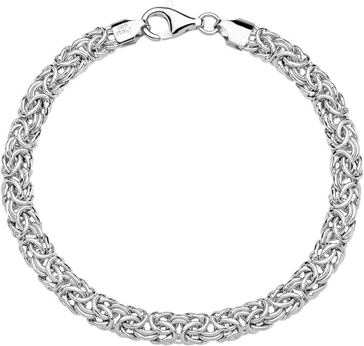 925 Sterling Silver Byzantine Bracelet for Women, Handmade in Italy