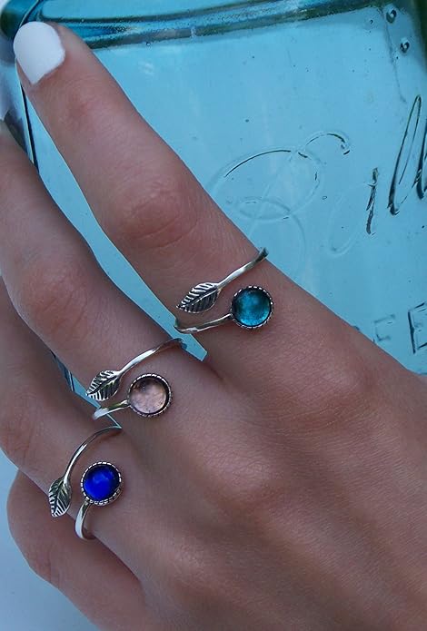 Bottled Up Designs Handmade Vintage Botanical Ring, Recycled Antique Glass Bottles, Sterling Silver, Eco Friendly, Made in USA, Birthday Gifts, Mothers Day, Women, Anniversary